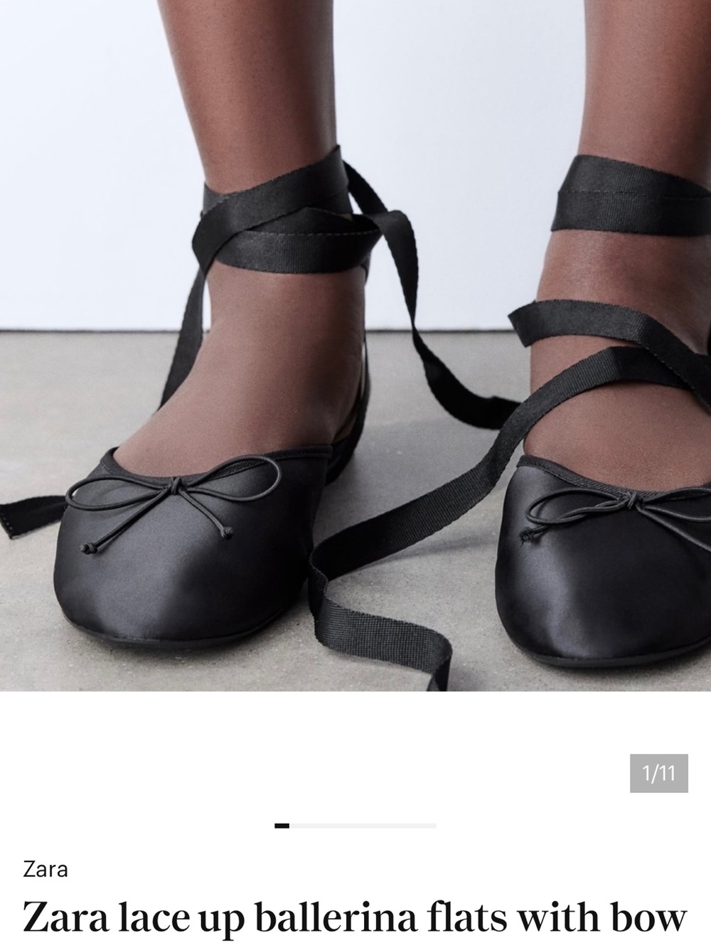 Zara Black Lace-Up Ballerina Flats with Bow Detail